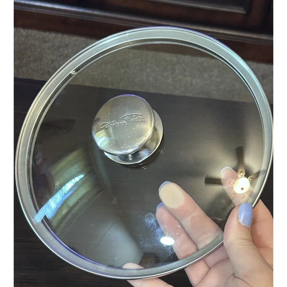 Wolfgang Puck 7.5” Tempered Glass Replacement Lid Only Stainless Steel Rim Knob